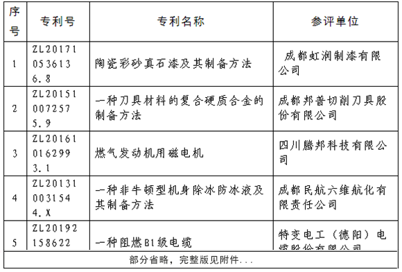 2020年度四川專利獎(jiǎng)評(píng)審結(jié)果公示